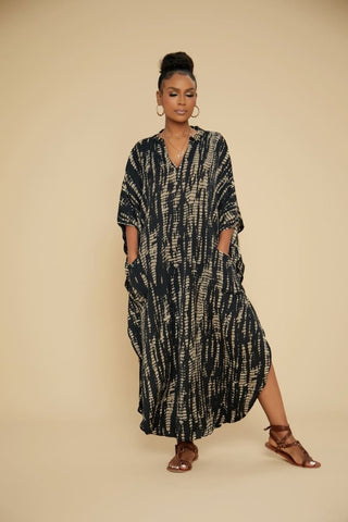 Plus Size V - Neck Caftans: Beach Coverup with Pockets - Bsubseach