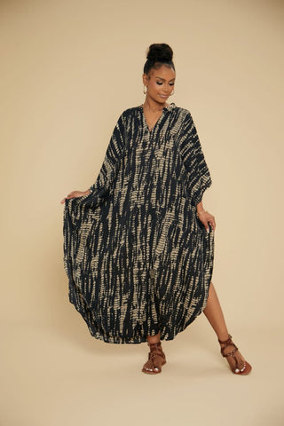 Plus Size V - Neck Caftans: Beach Coverup with Pockets - Bsubseach