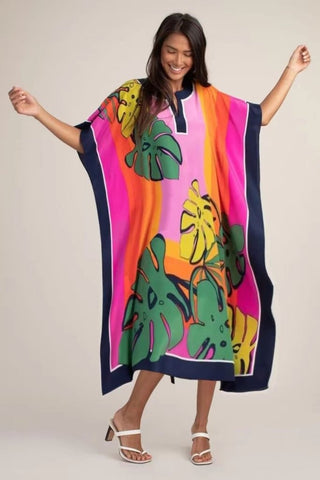 Plus Size V Neck Summer maxi Kaftan Dress - Bsubseach