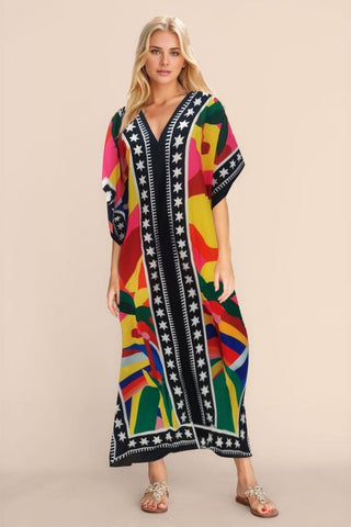 Plus Size V Neck Summer maxi Kaftan Dress - Bsubseach