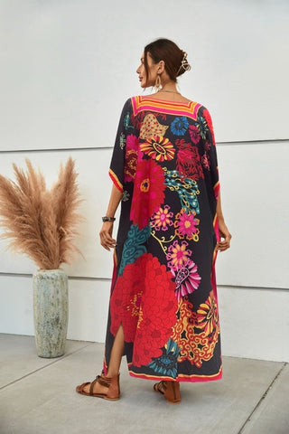 Plus Size V Neck Summer maxi Kaftan Dress - Bsubseach