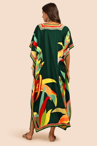 Plus Size V Neck Summer maxi Kaftan Dress - Bsubseach