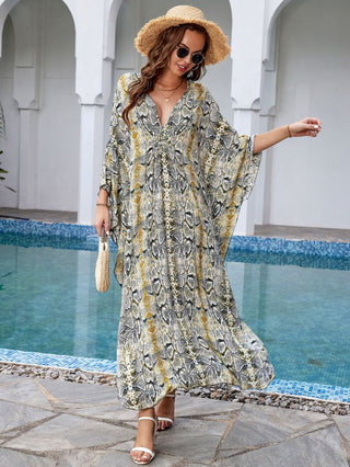 Print Beach Kaftan Black and White Swim Cover Up - Bsubseach