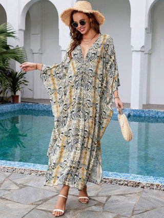 Print Beach Kaftan Black and White Swim Cover Up - Bsubseach