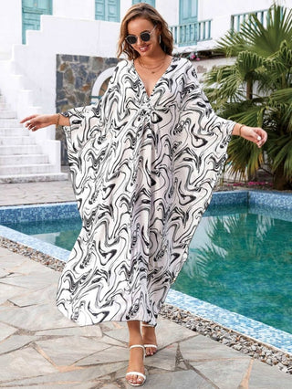 Print Beach Kaftan Black and White Swim Cover Up - Bsubseach