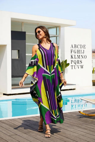 Print Beach Kaftan: Women's Swim Cover - Up Dress - Bsubseach