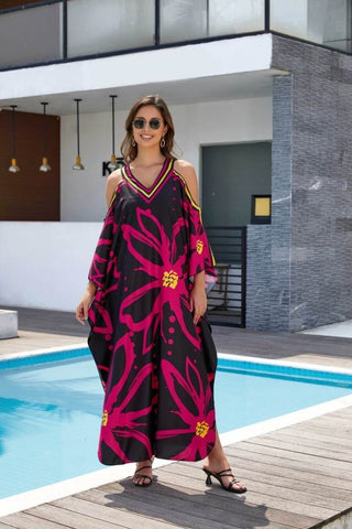 Print Beach Kaftan: Women's Swim Cover - Up Dress - Bsubseach