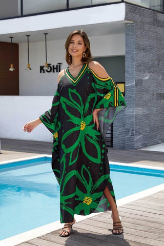 Print Beach Kaftan: Women's Swim Cover - Up Dress - Bsubseach