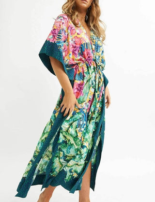 Print Kaftan Floral Summer Maxi Dress - Bsubseach