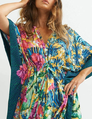 Print Kaftan Floral Summer Maxi Dress - Bsubseach