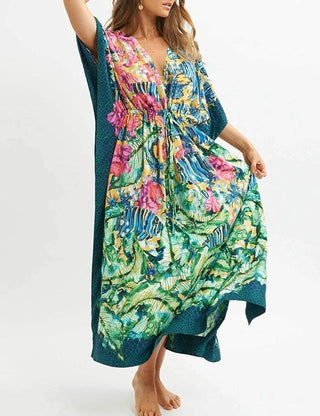 Print Kaftan Floral Summer Maxi Dress - Bsubseach