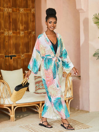 Print Loose Swimsuit Kimono Cover Up - Bsubseach