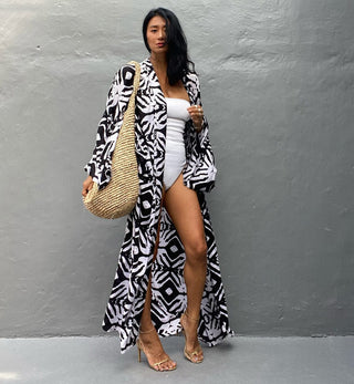 Print Loose Swimsuit Kimono Cover Up - Bsubseach