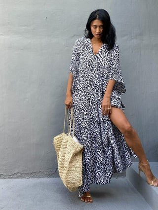 Print Short Sleeve Beach Kaftan Dresses - Bsubseach