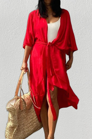 kimono cardigan plus size red beach cover up dress