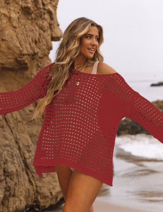 red crochet tops cord cover ups