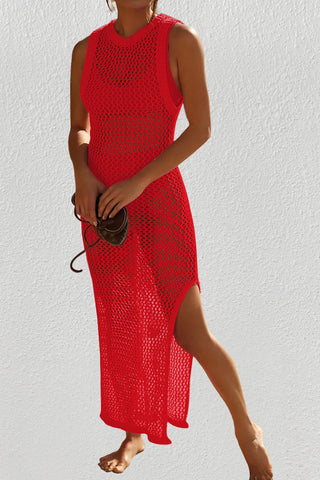 red swim cover up crochet long dress