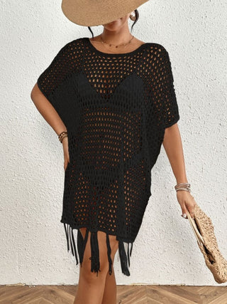 Sexy Batwing Sleeve Cover Up Fringed Hem White - Bsubseach