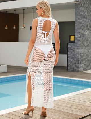 Sexy Crochet Bathing Suits Sleeveless Beach Dress Cover Ups - Bsubseach