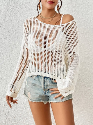 Sexy Hollow Out Beach Cover - Up: Long Sleeve Knit Crochet Tops for Women - Bsubseach