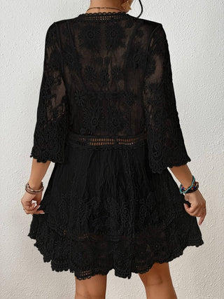 Sexy V Neck Contrast Lace Coverup Beach Dress - Bsubseach