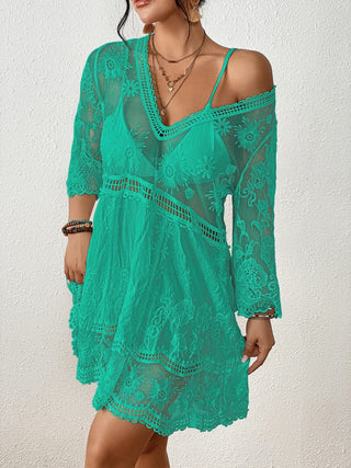 Sexy V Neck Contrast Lace Coverup Beach Dress - Bsubseach