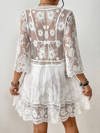 Sexy V Neck Contrast Lace Coverup Beach Dress - Bsubseach