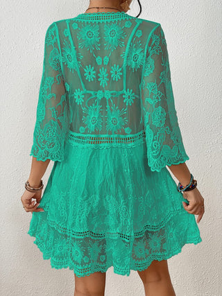 Sexy V Neck Contrast Lace Coverup Beach Dress - Bsubseach