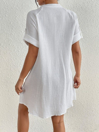 Short Sleeve White/Black Cover Up Shirt - Bsubseach