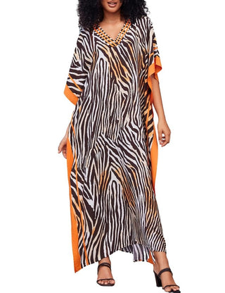 Snake Pattern Beach Kaftan: Summer Half Sleeve Swimsuit Cover Up - Bsubseach