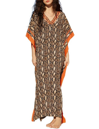 Snake Pattern Beach Kaftan: Summer Half Sleeve Swimsuit Cover Up - Bsubseach