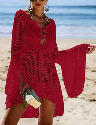 Solid Knit Drawstring Women Beach Cover Ups - Bsubseach