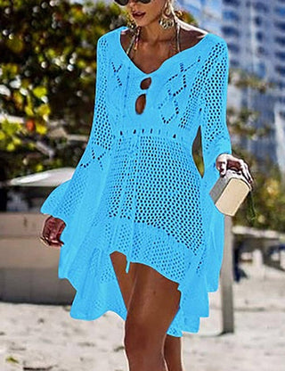 Solid Knit Drawstring Women Beach Cover Ups - Bsubseach