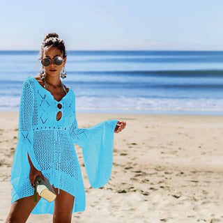 Solid Knit Drawstring Women Beach Cover Ups - Bsubseach