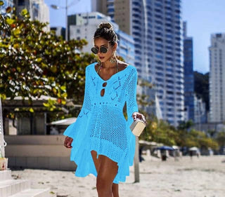 Solid Knit Drawstring Women Beach Cover Ups - Bsubseach