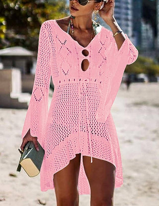 Solid Knit Drawstring Women Beach Cover Ups - Bsubseach