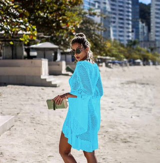 Solid Knit Drawstring Women Beach Cover Ups - Bsubseach