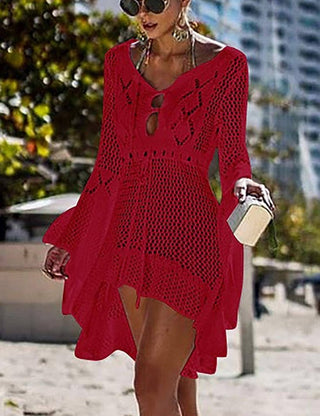 Solid Knit Drawstring Women Beach Cover Ups - Bsubseach