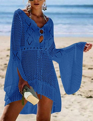 Solid Knit Drawstring Women Beach Cover Ups - Bsubseach