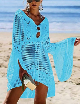 Solid Knit Drawstring Women Beach Cover Ups - Bsubseach