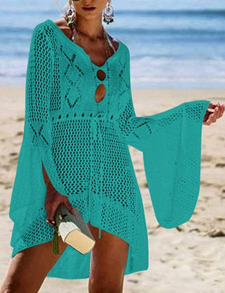 Solid Knit Drawstring Women Beach Cover Ups - Bsubseach