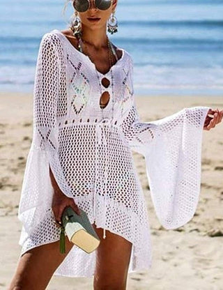 Solid Knit Drawstring Women Beach Cover Ups - Bsubseach