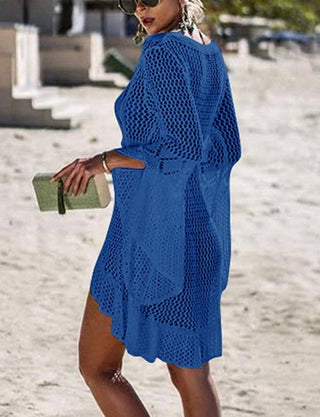 Solid Knit Drawstring Women Beach Cover Ups - Bsubseach