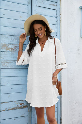 Swiss Dot Beach Cover - Up Shirt Dress for Women - Bsubseach