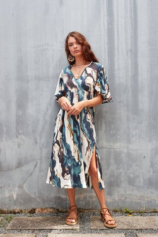 Tie Dye Side Split Kaftan: Beach Cover Up & Vacation Dress - Bsubseach