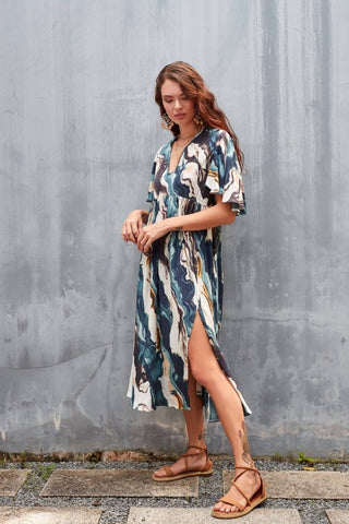 Tie Dye Side Split Kaftan: Beach Cover Up & Vacation Dress - Bsubseach