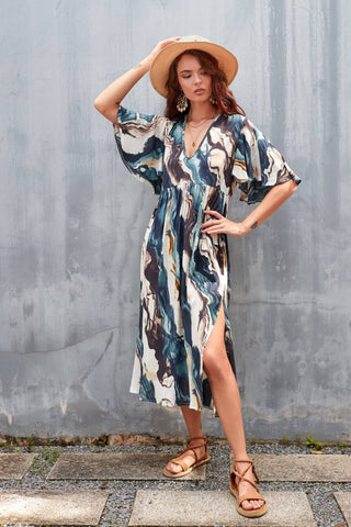 Tie Dye Side Split Kaftan: Beach Cover Up & Vacation Dress - Bsubseach