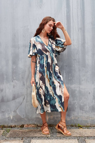 Tie Dye Side Split Kaftan: Beach Cover Up & Vacation Dress - Bsubseach