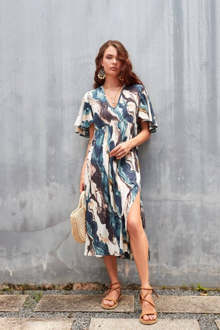 Tie Dye Side Split Kaftan: Beach Cover Up & Vacation Dress - Bsubseach