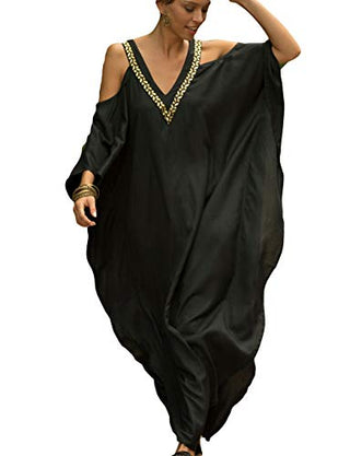 V Neck Plus Size Black Summer Dress Maxi - Bsubseach